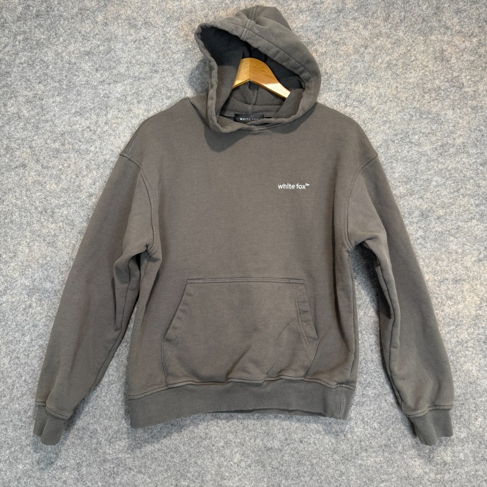 White Fox Hoodie Adult S/M Small‎ Medium Terry Logo Sweatshirt Dark Gray